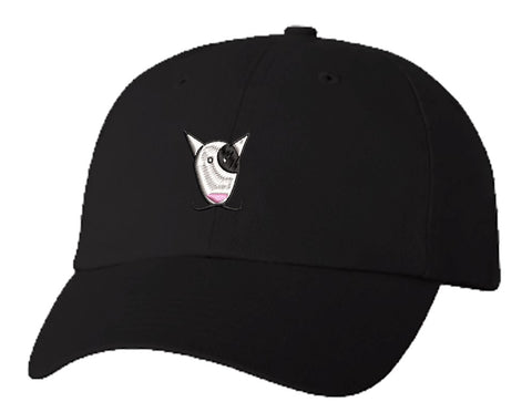 Unisex Adult Washed Dad Hat Cartoon Target Dog Bull Terrier with Mustache Embroidery Sketch Design