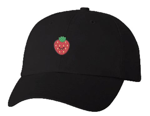 Unisex Adult Washed Dad Hat Happy Cute Kawaii Fruit Cartoon Emoji - Strawberry Embroidery Sketch Design