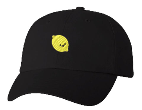 Unisex Adult Washed Dad Hat Happy Cute Kawaii Fruit Cartoon Emoji - Lemon Embroidery Sketch Design