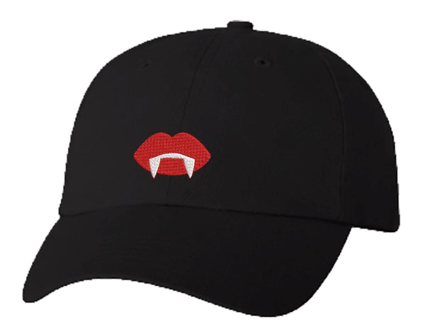 Unisex Adult Washed Dad Hat Simple Gothic Black Vampire Lips Cartoon Embroidery Sketch Design