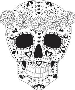 Black and White Girly Swirl Pattern Skull with Flower Crown Vinyl Decal Sticker