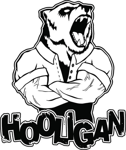 Black and White Hard Strong Manly Cartoon Emoji - Hooligan Bear Right Vinyl Decal Sticker