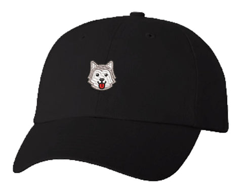 Unisex Adult Washed Dad Hat Cute Gray Siberian Husky Wolf Cartoon Emoji #2 Embroidery Sketch Design