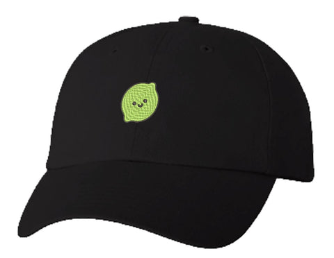 Unisex Adult Washed Dad Hat Happy Cute Kawaii Fruit Cartoon Emoji - Lime Embroidery Sketch Design