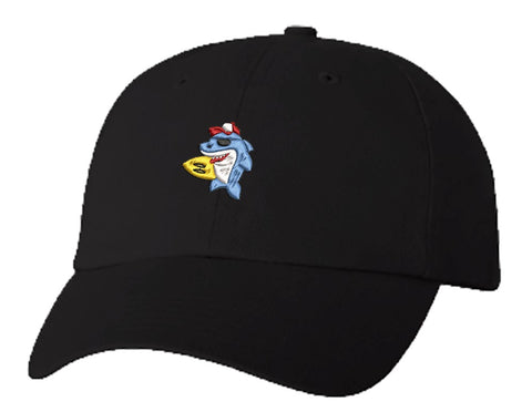 Unisex Adult Washed Dad Hat Fun Funny Surfboard Surfing Shark In Sunglasses And Trucker Hat Cartoon Embroidery Sketch Design