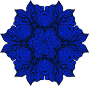 Black and White Vintage Lotus Rose Mandala Flower Bunch Icon - Blue Vinyl Decal Sticker