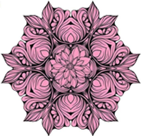Black and White Vintage Lotus Rose Mandala Flower Bunch Icon - Blush Vinyl Decal Sticker