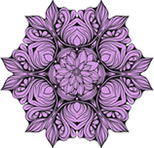 Black and White Vintage Lotus Rose Mandala Flower Bunch Icon - Lilac Vinyl Decal Sticker