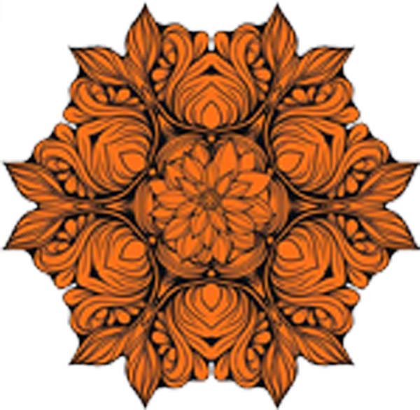 Black and White Vintage Lotus Rose Mandala Flower Bunch Icon - Orange Vinyl Decal Sticker