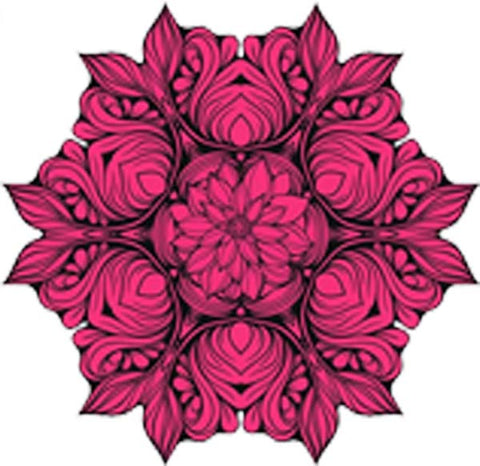 Black and White Vintage Lotus Rose Mandala Flower Bunch Icon - Pink Vinyl Decal Sticker