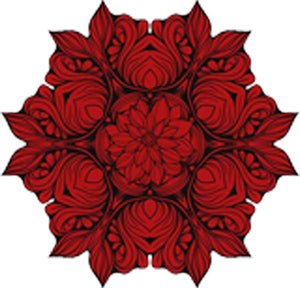 Black and White Vintage Lotus Rose Mandala Flower Bunch Icon - Red Vinyl Decal Sticker
