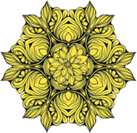 Black and White Vintage Lotus Rose Mandala Flower Bunch Icon - Yellow Vinyl Decal Sticker