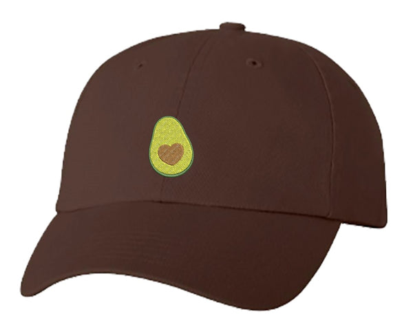 Unisex Adult Washed Dad Hat Cute Sweet Avocado with Heart Seed Cartoon Emoji - Avocado with Heart Seed Embroidery Sketch Design