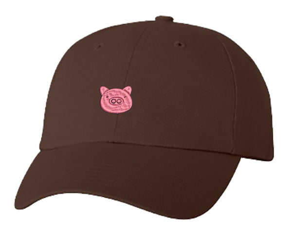 Unisex Adult Washed Dad Hat NURSERY PIG HEAD ICON LIGHT HOT PINK BLACK Embroidery Sketch Design