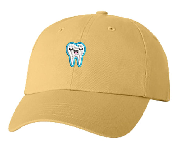 Unisex Adult Washed Dad Hat Dentist Dental Care Tooth Teeth Emoji Embroidery Sketch Design