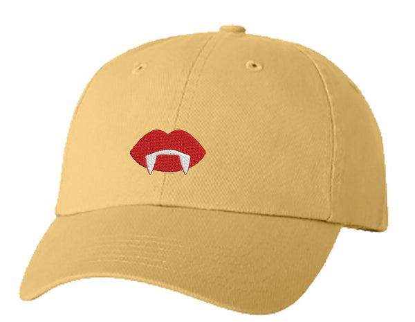 Unisex Adult Washed Dad Hat Simple Gothic Black Vampire Lips Cartoon Embroidery Sketch Design