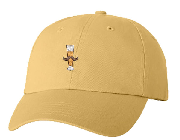 Unisex Adult Washed Dad Hat Pilsner Skinny Beer Glass with Handlebar Mustache Manly Brewery Drink Funny Symbol Icon Cartoon Embroidery Sketch Design