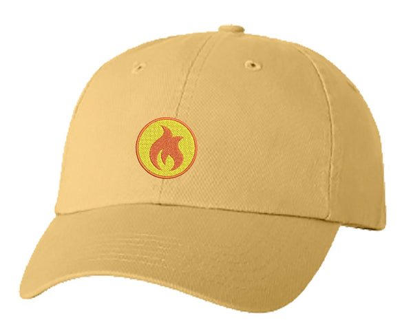 Unisex Adult Washed Dad Hat Simple Orange Yellow Flame Cartoon Icon Embroidery Sketch Design