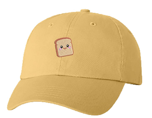 Unisex Adult Washed Dad Hat Cute Sweet Simple Slice of Bread Kawaii Emoji Cartoon Art - White Bread Embroidery Sketch Design