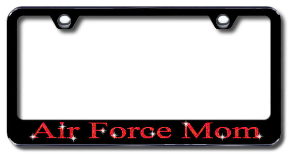 License Plate Frame with Swarovski Crystal Bling Bling Ice Air Force Mom Aluminum