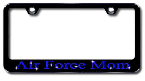License Plate Frame with Swarovski Crystal Bling Bling Ice Air Force Mom Aluminum