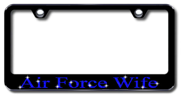 License Plate Frame with Swarovski Crystal Bling Bling Ice Air Force Wife Aluminum
