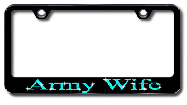 License Plate Frame with Swarovski Crystal Bling Bling Ice Army Wife Aluminum