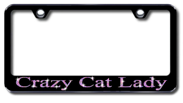 License Plate Frame with Swarovski Crystal Bling Bling Ice Crazy Cat Lady Aluminum