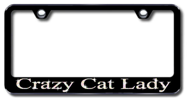 License Plate Frame with Swarovski Crystal Bling Bling Ice Crazy Cat Lady Aluminum