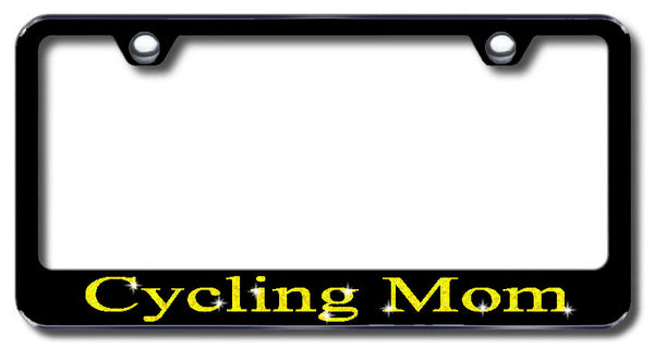 License Plate Frame with Swarovski Crystal Bling Bling Cycling Mom Aluminum