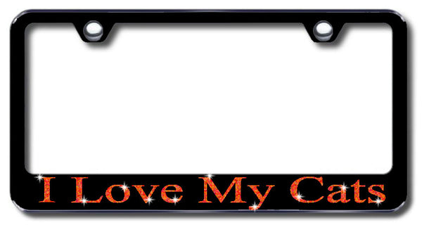 License Plate Frame with Swarovski Crystal Bling Bling Ice I Love My Cats Aluminum