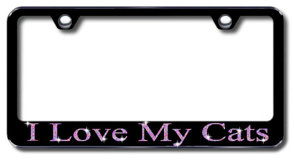 License Plate Frame with Swarovski Crystal Bling Bling Ice I Love My Cats Aluminum