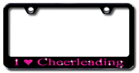 License Plate Frame with Swarovski Crystal Bling Bling I Love Cheerleading Aluminum