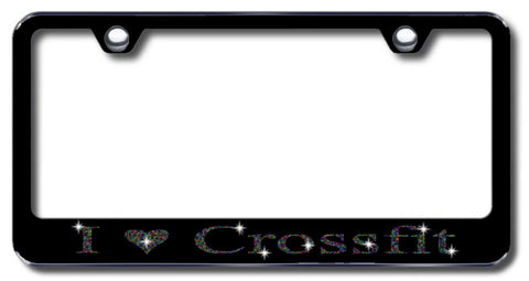 License Plate Frame with Swarovski Crystal Bling Bling I Love Crossfit Aluminum