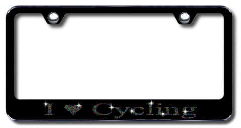 License Plate Frame with Swarovski Crystal Bling Bling I Love Cycling Aluminum