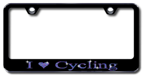 License Plate Frame with Swarovski Crystal Bling Bling I Love Cycling Aluminum