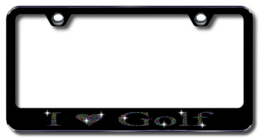 License Plate Frame with Swarovski Crystal Bling Bling I Love Golf Aluminum