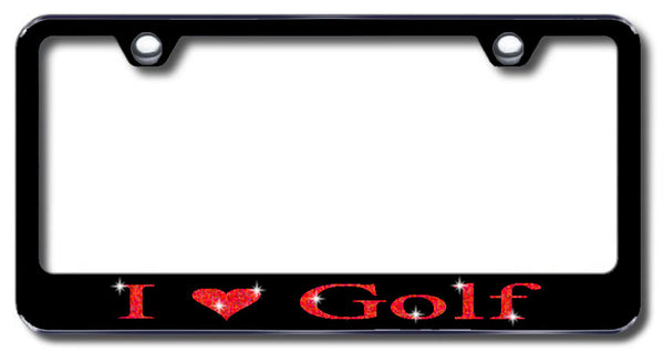License Plate Frame with Swarovski Crystal Bling Bling I Love Golf Aluminum
