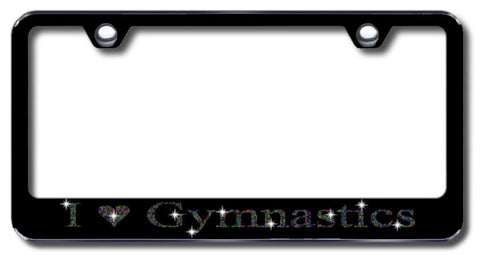 License Plate Frame with Swarovski Crystal Bling Bling I Love Gymnastics Aluminum