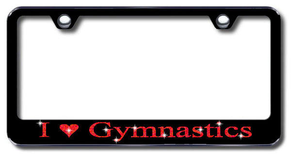 License Plate Frame with Swarovski Crystal Bling Bling I Love Gymnastics Aluminum