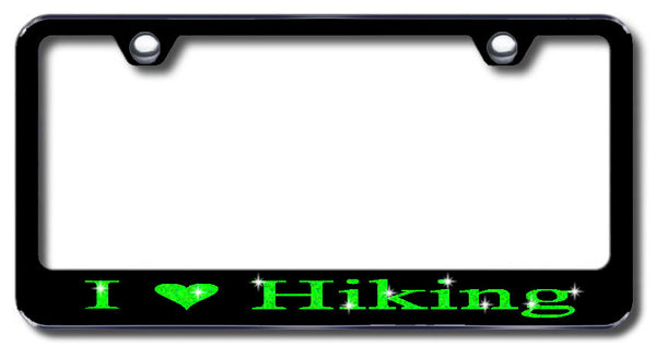 License Plate Frame with Swarovski Crystal Bling Bling I Love Hiking Aluminum