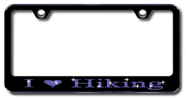 License Plate Frame with Swarovski Crystal Bling Bling I Love Hiking Aluminum