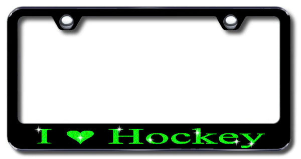 License Plate Frame with Swarovski Crystal Bling Bling I Love Hockey Aluminum