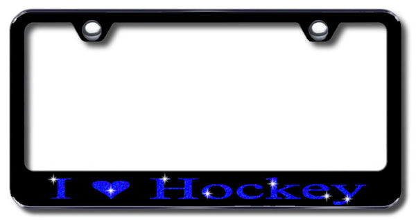 License Plate Frame with Swarovski Crystal Bling Bling I Love Hockey Aluminum