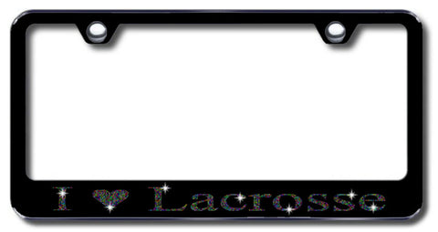 License Plate Frame with Swarovski Crystal Bling Bling I Love Lacrosse Aluminum