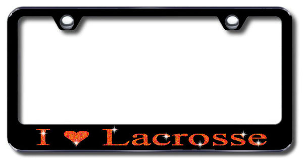 License Plate Frame with Swarovski Crystal Bling Bling I Love Lacrosse Aluminum