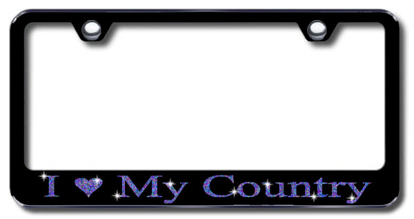 License Plate Frame with Swarovski Crystal Bling Bling I Love My Country Aluminum