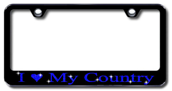 License Plate Frame with Swarovski Crystal Bling Bling I Love My Country Aluminum