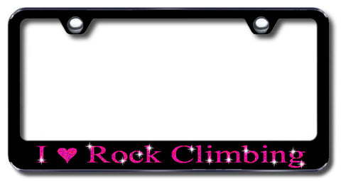 License Plate Frame with Swarovski Crystal Bling Bling I Love Rock Climbing Aluminum