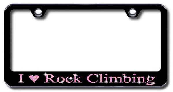 License Plate Frame with Swarovski Crystal Bling Bling I Love Rock Climbing Aluminum